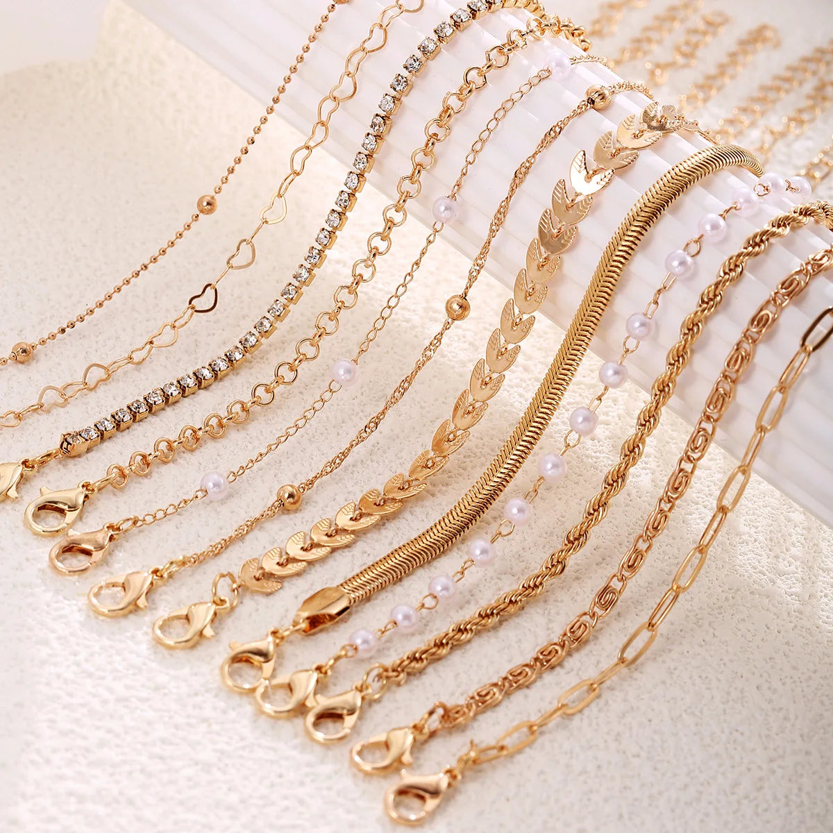 Bohemian Multi-layer Stacking Bracelet Fashion Flat Snake Chain Rhinestone Claw Chain Bracelet Set Women's Retro Party Jewelry