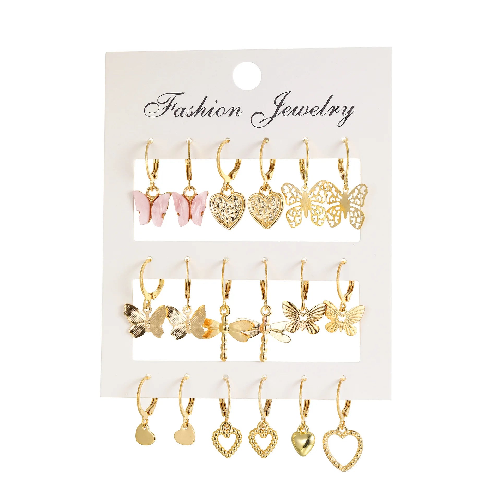 9 Pcs Cute Butterfly Heart Drop Earrings Set Fashion Gold Silver Color Girls Geometric Metal Acrylic Earrings 2026 Jewelry Gifts
