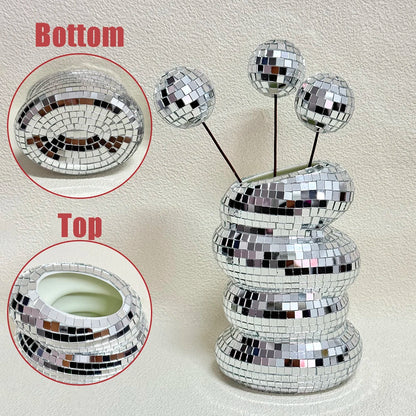 Spiralvase mit Discokugel-Motiv, einzigartige Glasfliesen-Blumenflasche, Discokugel-Pflanzgefäß, silberne Spiegelvase, Dekoration für Wohnzimmer, Büro