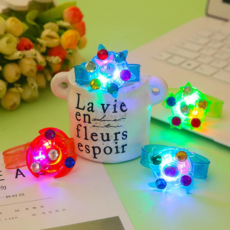 LED Flashing Gyro Bracelets Cartoon Luminous Rotating Wrist Bands Games Kids Creative Lights Glow In The Dark Toys Party Gifts