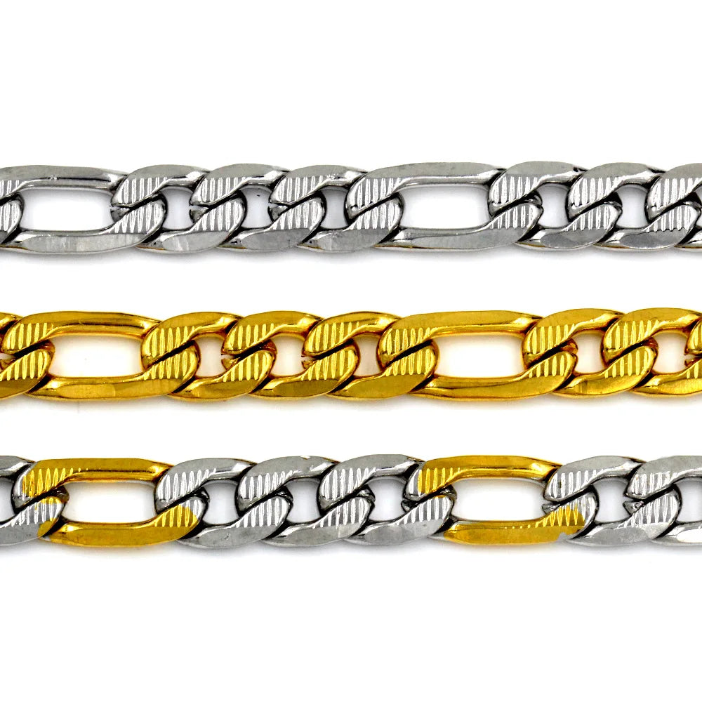 LUXUSTEEL 6/8/10MM Men's Figaro NK Chain Necklace Stainless Steel Gold Color Mixed Silver Color Curb Link For Women Jewelry Gift