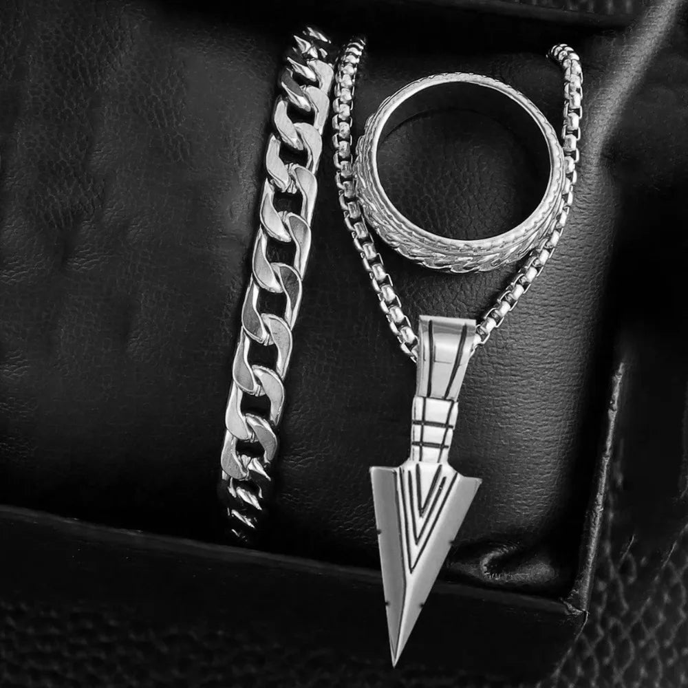 3PCS Men's Fashion Hip Hop Handsome Cross Jewelry Set, Necklace, Ring, Bracelet Give Him The Best Gift Christmas Gift