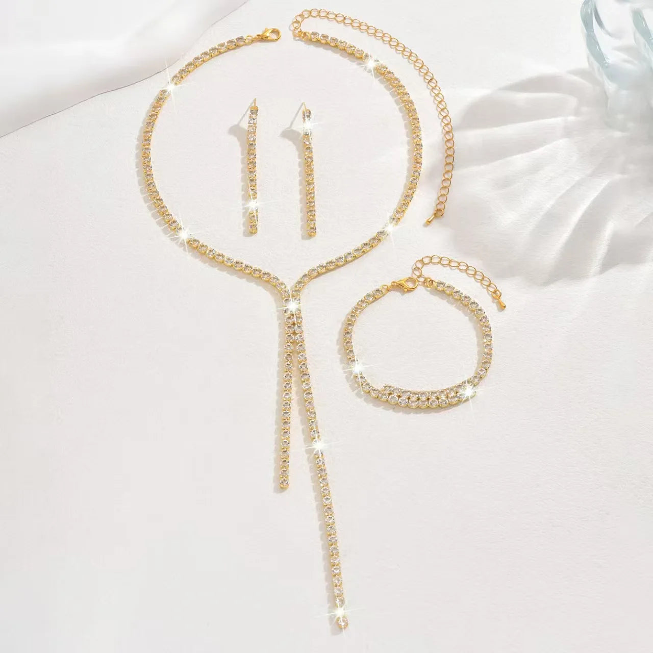 4PC Women's Fashion Geometric Necklace Earrings Bracelet Jewelry Set Suitable for Wedding, Party, Festival Gifts-8604