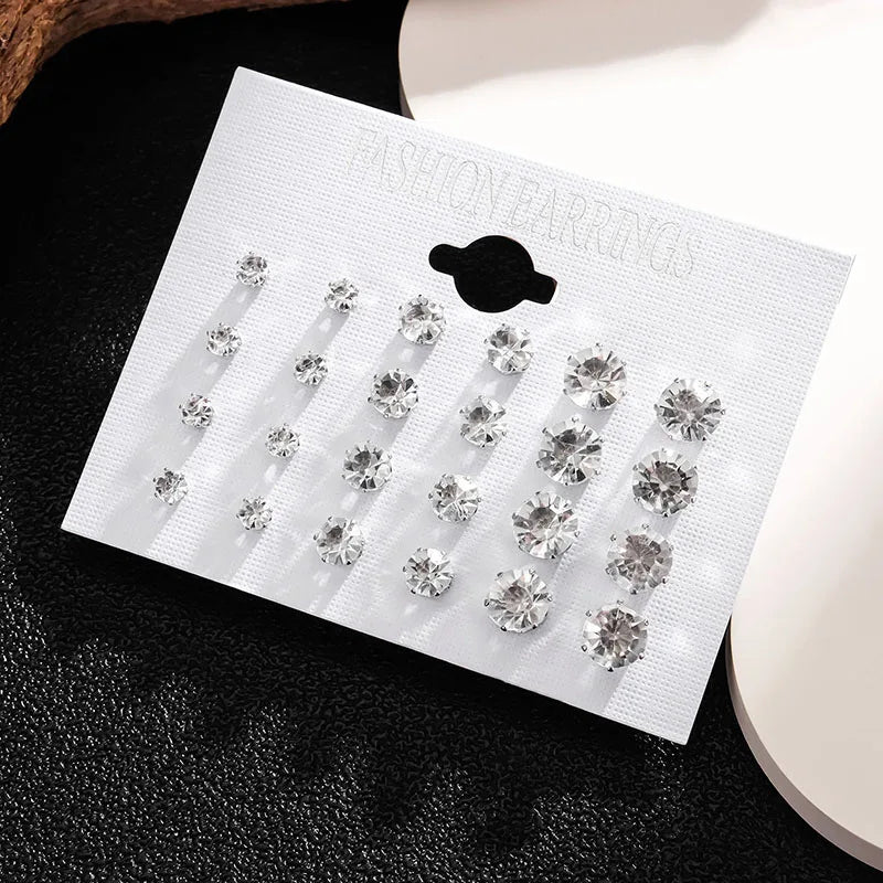 12 Pair/Pack New White Shiny Wedding Stud Earrings Set For Women Men Crystal Jewelry Accessories Jewelry Earrings