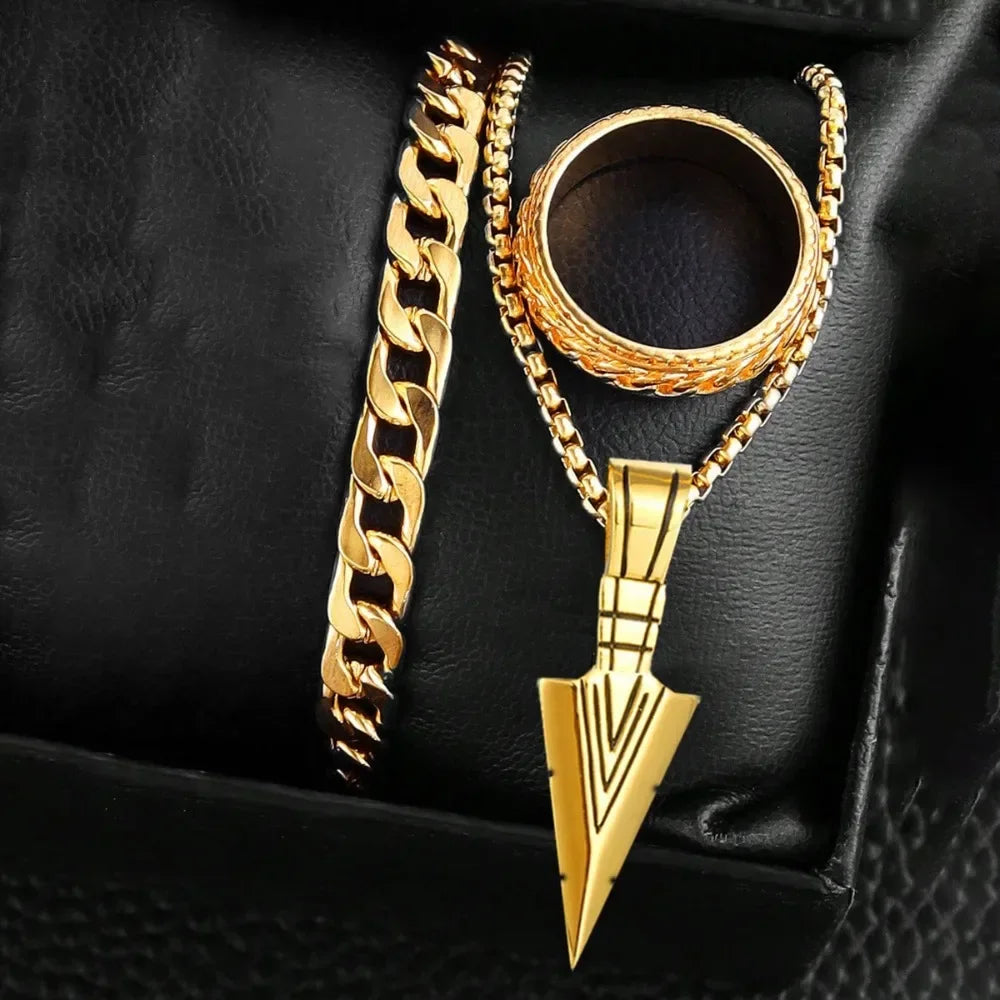 3PCS Men's Fashion Hip Hop Handsome Cross Jewelry Set, Necklace, Ring, Bracelet Give Him The Best Gift Christmas Gift