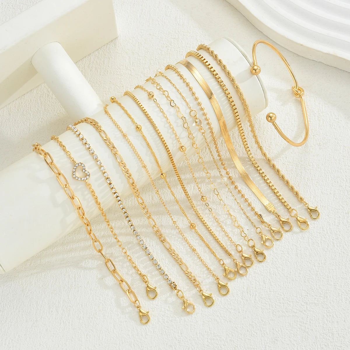 Fashion Elegant Heart Zircon Charm Bracelet Sets for Women Vintage Minimalist Multi-Element Twist Chain Metal Bracelets Jewelry