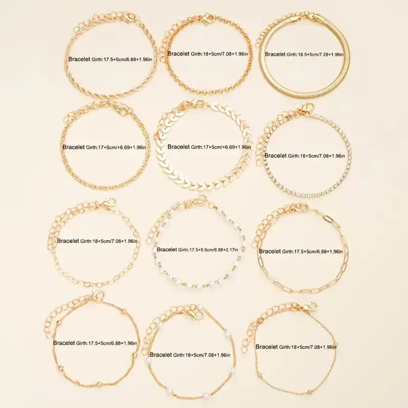 Bohemian Multi-layer Stacking Bracelet Fashion Flat Snake Chain Rhinestone Claw Chain Bracelet Set Women's Retro Party Jewelry