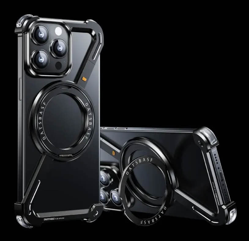 Z shell rotating magnetic bracket for apple 17promax phone case metal hollowed-out iphone16pro borderless