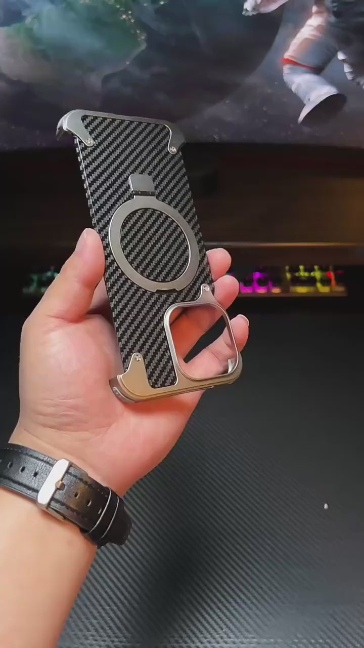 Hot Aluminum Carbon Fiber Metal Case for iPhone 16 Pro Max, 360 Magnetic Invisible Ring Holder Cover for iPhone 17 Pro