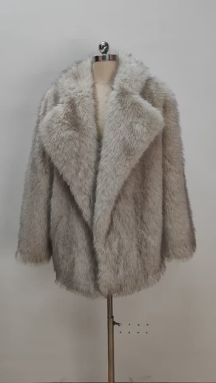 Winter Oversized Loose Casual Luxury Soft Thick Warm Hairy Faux Fox Fur Coat Women Long Sleeve Fluffy Jacket