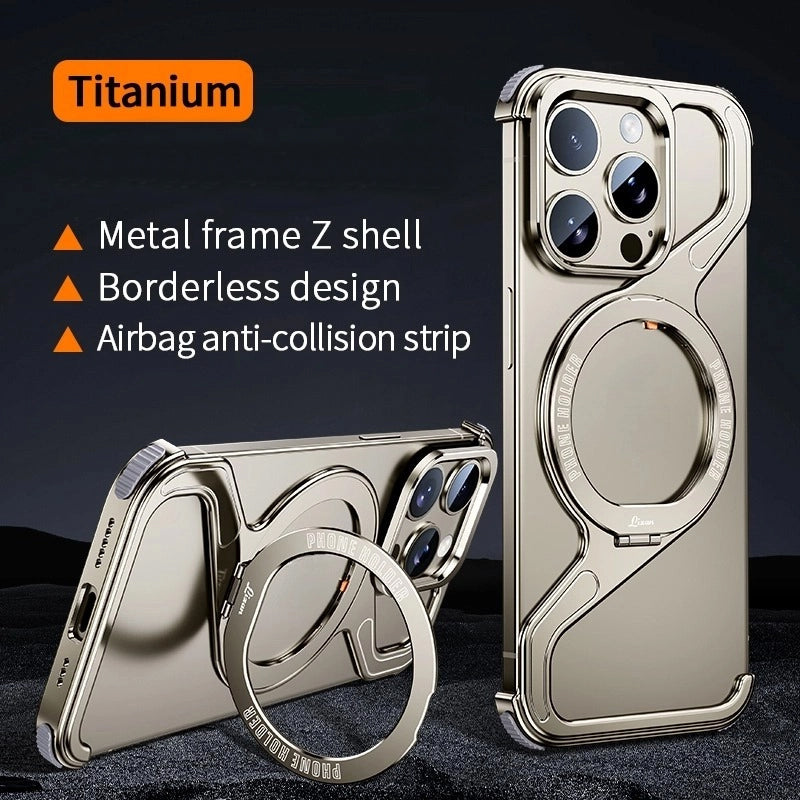 Z shell rotating magnetic bracket for apple 17promax phone case metal hollowed-out iphone16pro borderless