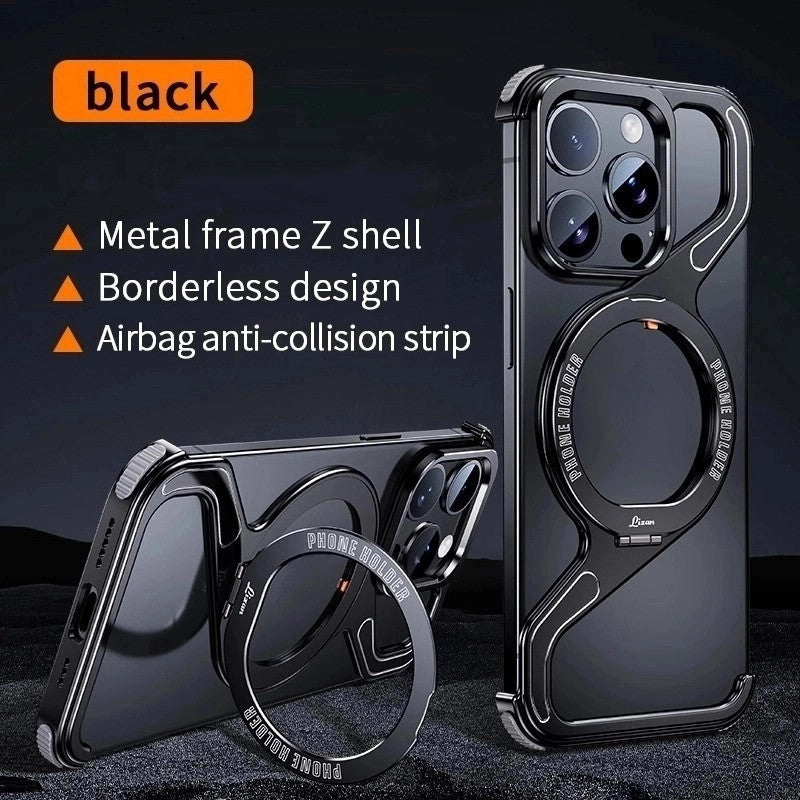 Z shell rotating magnetic bracket for apple 17promax phone case metal hollowed-out iphone16pro borderless