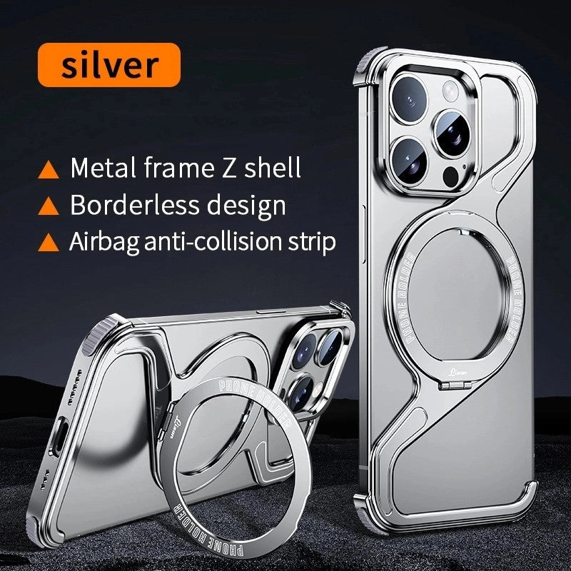 Z shell rotating magnetic bracket for apple 17promax phone case metal hollowed-out iphone16pro borderless