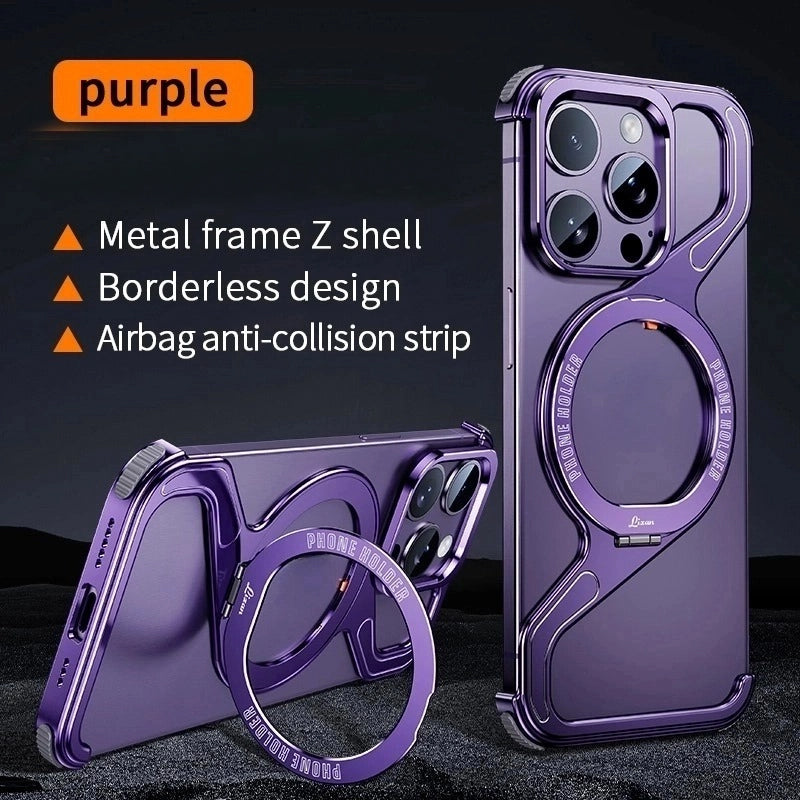 Z shell rotating magnetic bracket for apple 17promax phone case metal hollowed-out iphone16pro borderless
