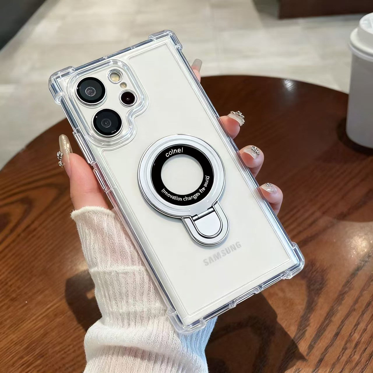 Crush-resistant transparent plating PC magnetic metal bracket phone case for Samsung S26 S24Ultra S23 S22 Plus S25 A17